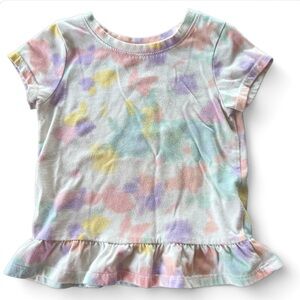 CAT & JACK Colorful Tie-Dye Kids Tee Shirt with Ruffle Peplum hem‎ 2T